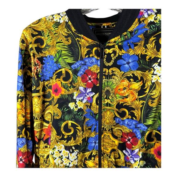 Denim & Flowers X Ricky Singh Floral Baroque Full Zip Bomber Jacket - Picture 3 of 5